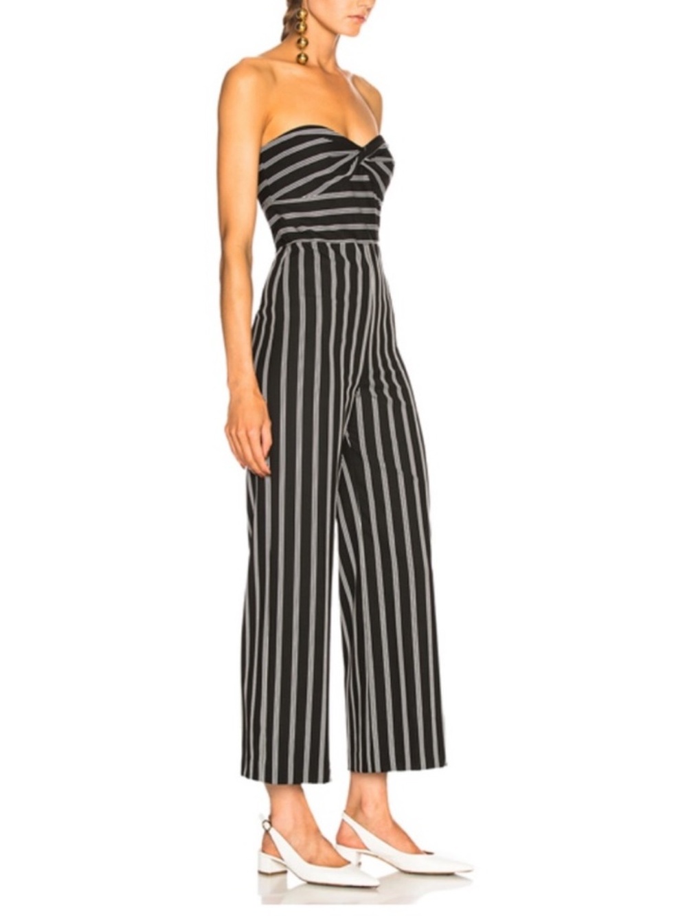Veronica Beard Black with White Stripe Strapless Wide-Leg Jumpsuit EUC